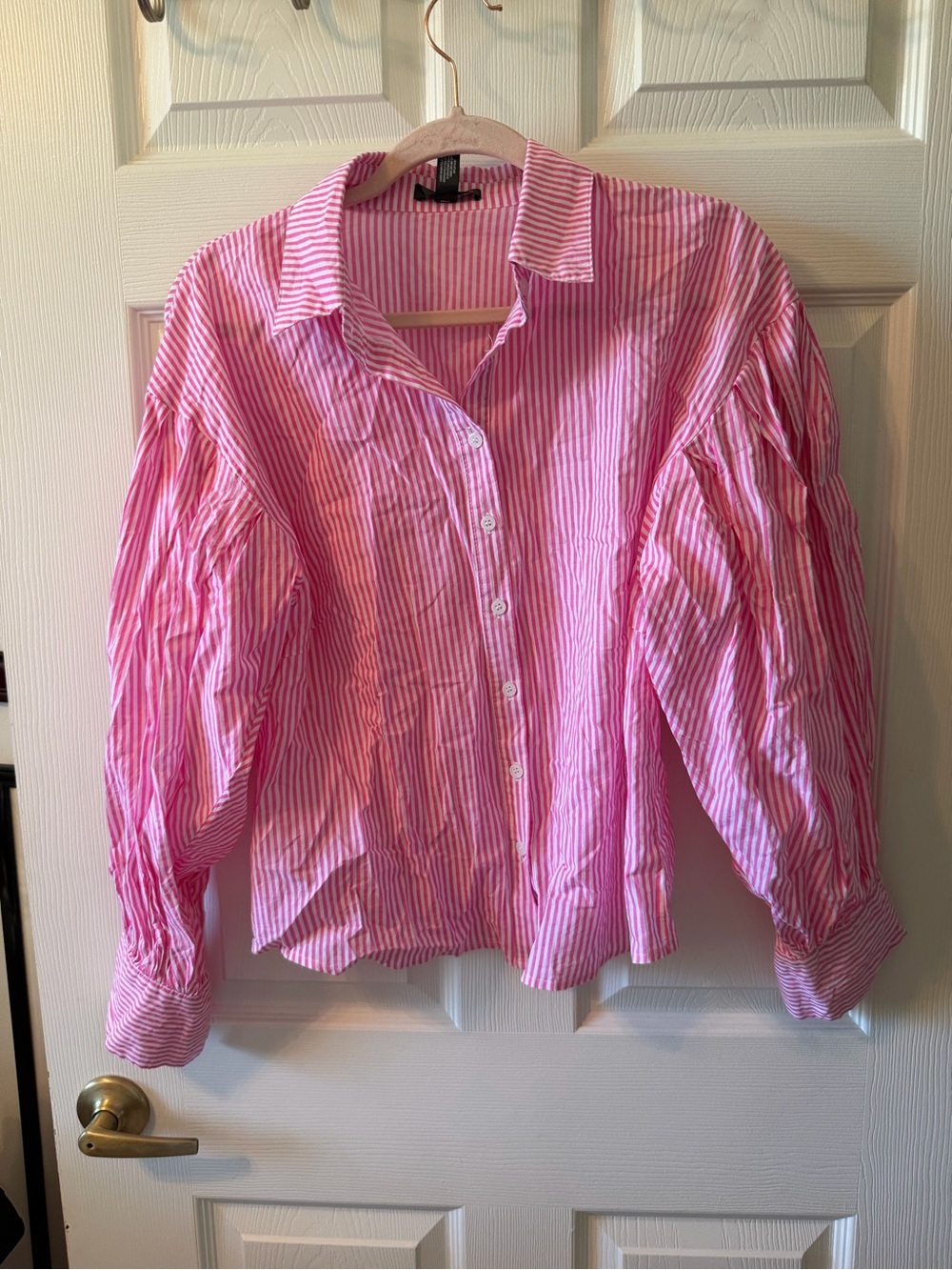 Aqua Pink and White Striped Button-Front Shirt